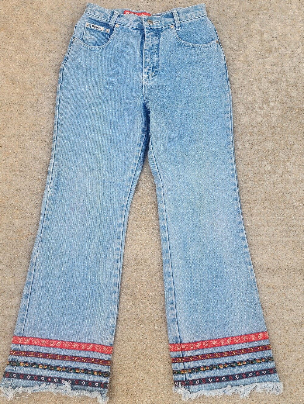 Vintage Revolt Jeans Flare Boho Jeans with Embroidered Distresse Hem, Kids Sz 14